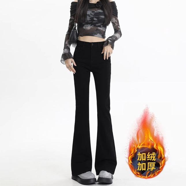 fleece-lined Thickened Black Skinny Jeans Women's Winter Trendy All-match New High Waist Slim Slim Fit Trousers
