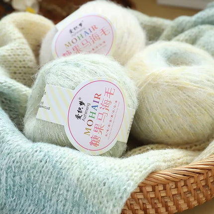 Candy Mohair Section Dyed Wool Hand-Knitted Sweater Cardigan Colorful Gradient Wool Thread Fine Wool Thread