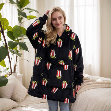 Lazy Blanket Cross-Border Christmas Pajamas Women's Nightgown Flannel Extended Length Vertical Pocket Hoodie Blanket