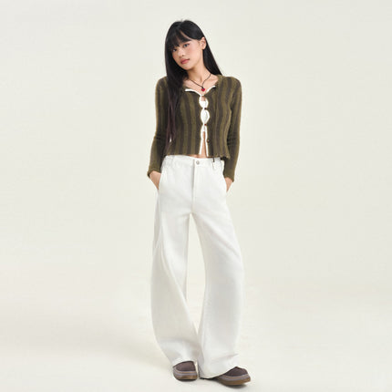 Beige Machete Wide Leg Jeans Women's Autumn and Winter 2024 New Straight Loose High Waist Dosing Slimming Mop Pants