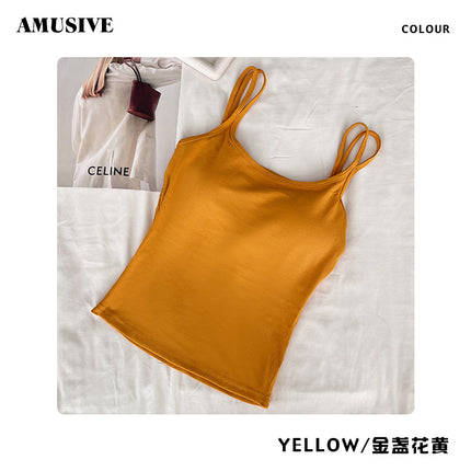 AMUSIVE Korean Style Double Shoulder Strap Camisole Women's Casual Slim-fit All-match Ins Texture Pattern Underwear Slimming Simple