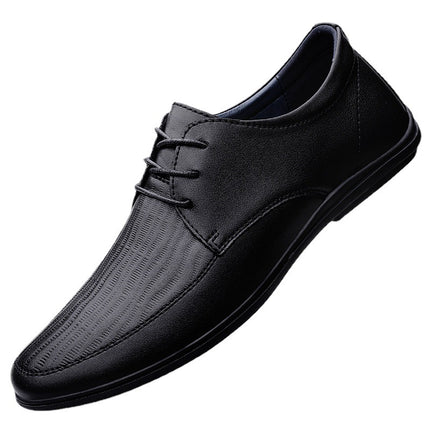 Black men's spring and autumn breathable business formal wear fashion lace-up low-top office work single professional leather shoes