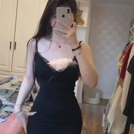 Lace Edge Base dress Women's Summer Sexy Figure Hip Skirt 2025 New Tight Strap Short Skirt