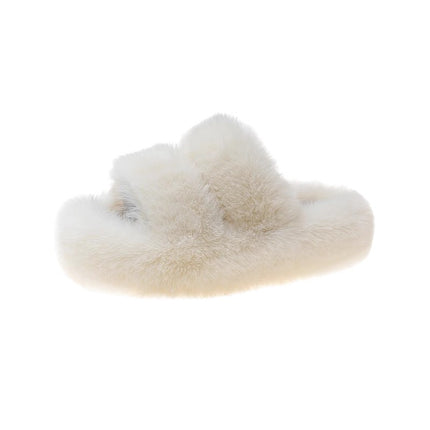 2025 Spring and Autumn New Style Small Platform Thick-Soled Height-Increasing Plush Fluffy Cotton Slippers for Women to Wear Outside and Home