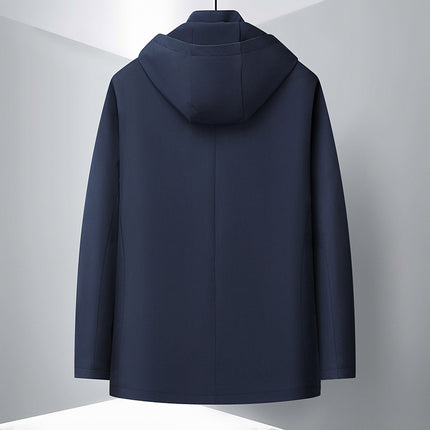 Spring and Autumn New Men's Jacket for Middle-aged and Elderly with Removable Hat Windbreaker Business Casual Loose Jacket for Dad