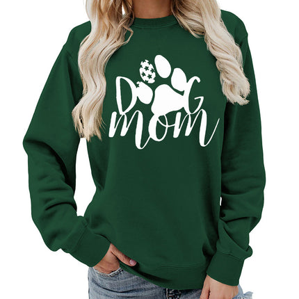 Amazon Source Dog Mom Printed Round Neck Women's Jacket Sweatshirt Autumn and Winter Jacket Casual Loose