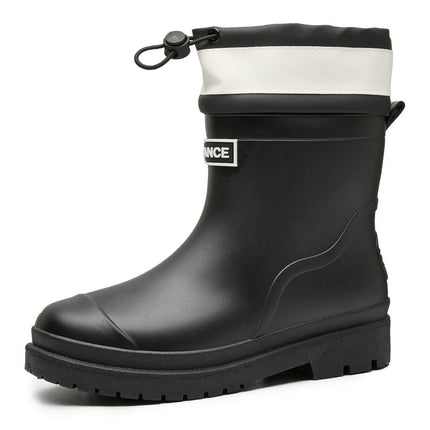 Women's Fashionable Outdoor Drawstring Rain Boots with Thick Soles, Waterproof and Non-Slip Kitchen Work Rain Boots, Warm Rubber Shoes