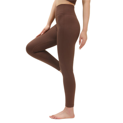 Cross-Border European and American Style Ribbed Tight-Fitting Women's Shorts and Long Pants with High Elasticity, Solid Color, Butt-Lifting Yoga Pants, Fitness Sports Leggings