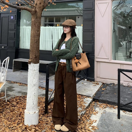 Brown Wide Leg Jeans Women's Trendy All-match New Maillard High Waist Loose Slimming Straight Long Pants