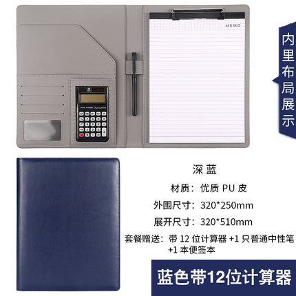 A4 Leather File Clipboard with 8-Digit Calculator Multi-Functional Manager Clip Car 4S Shop Folder to Make Log Storage