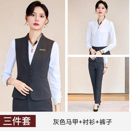 Business Wear Tooling Vest Women's Spring and Autumn New Temperament Hotel Manager Front Desk Reception Overalls with Vest