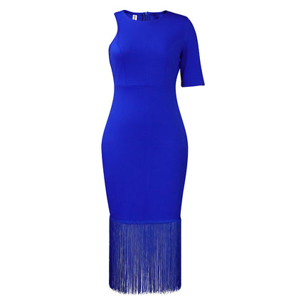 D357 Independent Station European and American Plus Size Women's Clothing 2023 Summer New Pure Color Hip-Covering Tassel Pencil Skirt African Dress