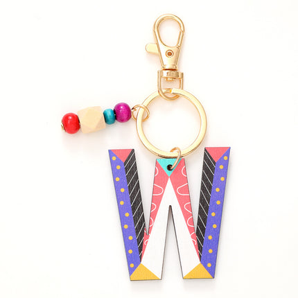 New Holiday Style Color Wooden Beads 26 Letter Keychain Key Chain Bag Hanging Accessories Cross-border Amazon