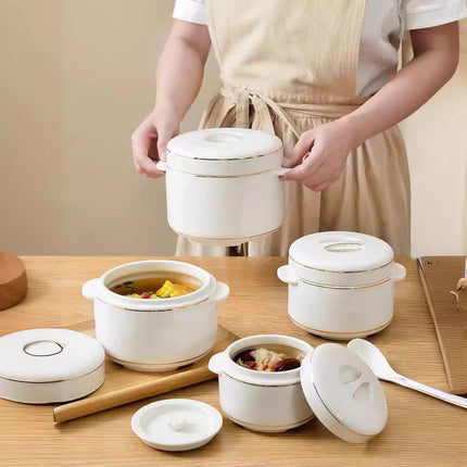 Water-proof Stew Pot Chunky Stew Pot Ceramic Steamed Egg Stew Pot with Lid Double Lid Soup Pot Household Bird's Nest Size Inner Pot Steaming Pot