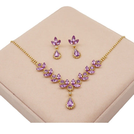 Cross-border New Crystal Amethyst Necklace Earrings suit Evening Dress Accessories Bridal Accessories High-end Sense