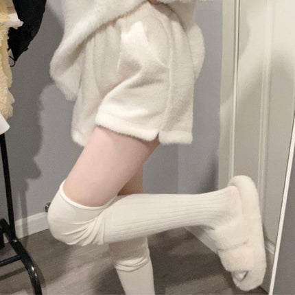 Mink Velvet Shorts White Cute, Gentle, Loose and Slim Women's Autumn and Winter Plush Elastic Versatile A-Line Wide-Leg Shorts