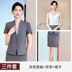 Gray suit + suspenders + skirt / S