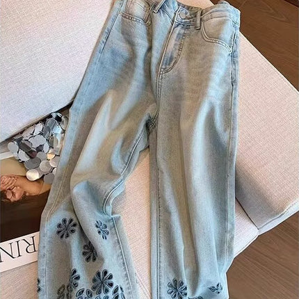 Pear-Shaped Figure Wide-Leg Jeans for Women, Summer Thin Plus-Size High-Waisted Loose Slimming Petite Cropped Pants