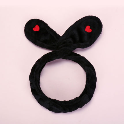 Korean version of hot selling ladies face makeup rabbit ears hair band embroidery plush headdress cross hair band factory wholesale