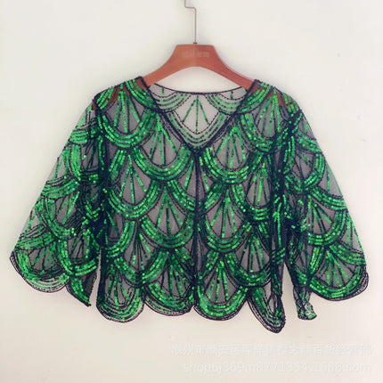 New Sequin Seven-sleeve Small Coat Short Cardigan Cheongsam Outer Waistcoat Small Shawl Waistcoat Ball Thin Shawl Women