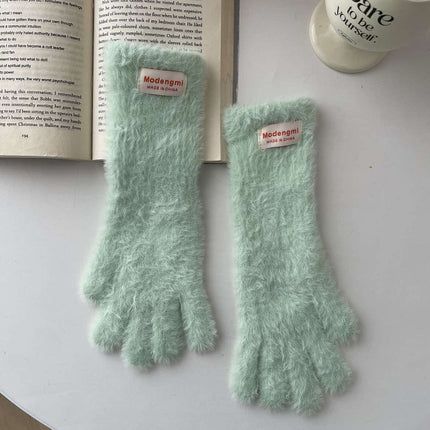 Japanese cute plush gloves women's winter warm cold warm long gloves can touch screen to play with snow atmosphere