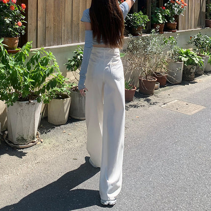 White Three-Proof Wide-Leg Jeans for Women Summer 2025 Thin High-Waisted Slim Loose Drape Versatile Straight Pants