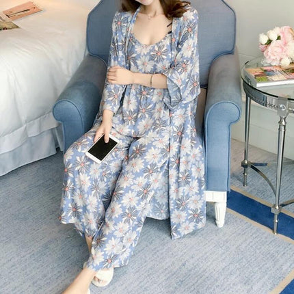Foreign trade cross-border three-piece flower fresh sweet pajamas women's suspenders pants pajamas loose home clothes suit factory