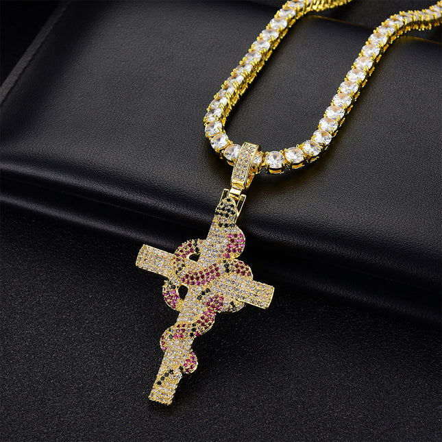 European and American Hip Hop Color Viper Cross Pendant for Men and Women Street Fashion Jewelry Necklace Yiwu Source Factory