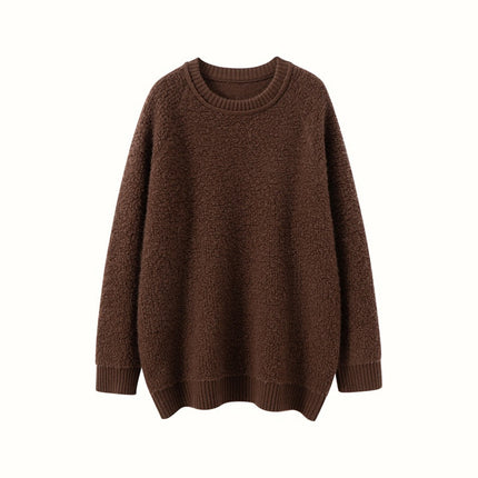 Mid-Length Embroidered Knitted Raglan Long-Sleeved European and American Bottoming Sweater Autumn and Winter Round Neck Towel New Cashmere Sweater Women's Pullover