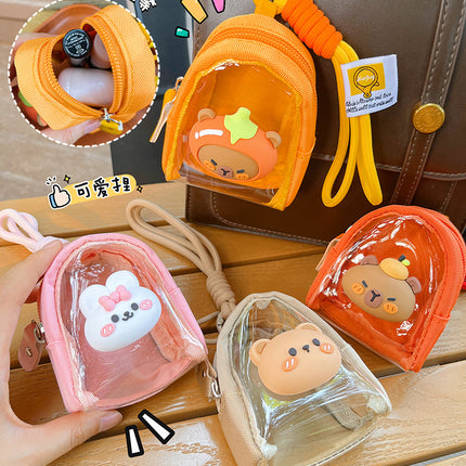 Original Cute Patch Transparent Coin Purse Headset Mini Storage Bag Keychain Going Out Small Schoolbag Pendant