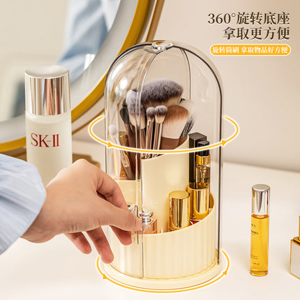 Cosmetic Brush Storage Cylinder Rotating Dustproof Dressing Table Cosmetic Storage Box Lipstick Eyeshadow Storage Rack Desktop Pen Holder