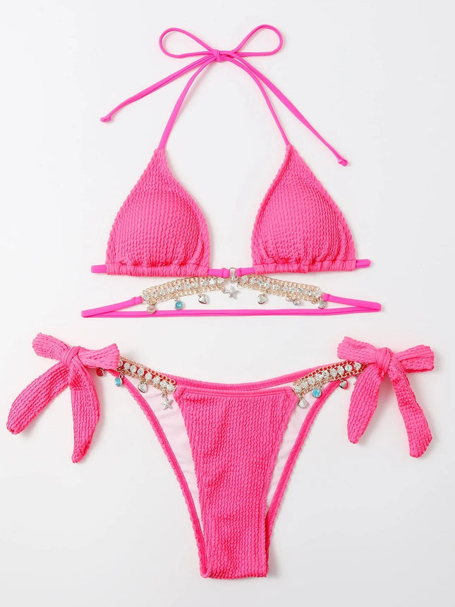 Bikini Special Fabric Fashionable Swimsuit Women's Suit Sexy Multi-Color Lace Bow Beach Swimwear
