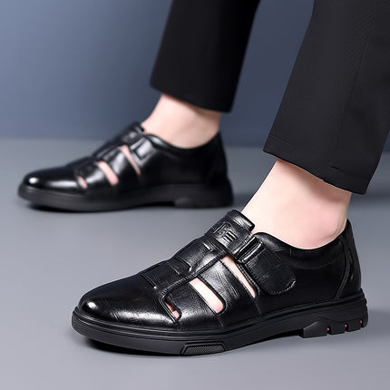 606 Men's Sandals Business Clogs Summer Low-Cut Slip-On Cowhide Breathable Dad Shoes Cut Out Casual Leather Shoes