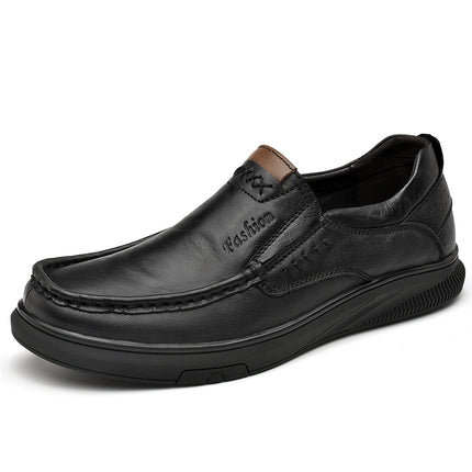 Loafers Men's 2025 New Slip-on Leather Casual Leather Shoes Men's Soft Sole Non-slip Wear-resistant Middle-aged and Elderly Dad's Shoes
