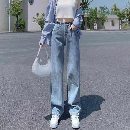 plus size Vintage Straight Leg Jeans Women's Fashion All-match New High Waist Loose Slimming Narrow Casual Wide Leg Pants