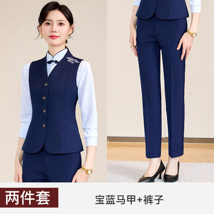 Blue Ladies Professional Suit Vest suit Hotel Front Desk KTV Reception Chinese Restaurant Waiter Work Clothes