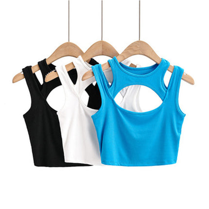 Summer new European and American slim-fit front chest hollow-out double-shoulder vest top for women
