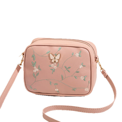 2024 New Embroidered Shoulder Bag Women's Bag Summer Fresh and Cute Flower Crossbody Bag Butterfly Decorative Camera Bag