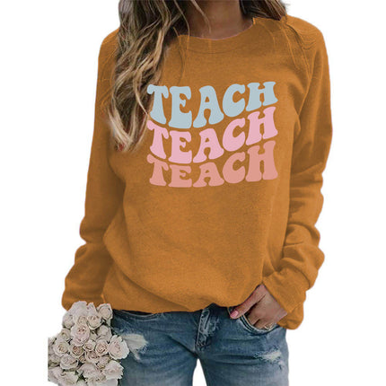 Amazon foreign trade source teach printed round neck jacket sweater European size European and American women's coat long sleeve autumn and winter