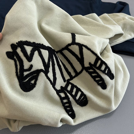 90 terry cotton thick hand towel embroidered zebra sweater round neck loose long sleeve top autumn new women's sweater