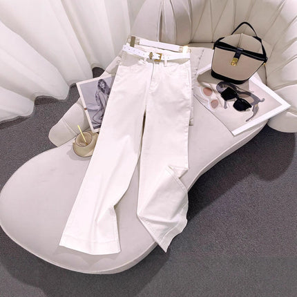 White Stretch Wide-Leg Jeans for Women 2025 Autumn New Petite Loose Slimming Drapey Flared Floor-Length Pants
