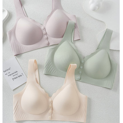 Plus Size Women's Seamless Wireless Front-Closure Nursing Thin Vest-Style Bra for Breastfeeding, Makes Large Busts Appear Smaller and Beautiful Back