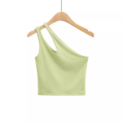 2024 New Summer Style European and American Short Sexy One-Shoulder Double Shoulder Cut Out Slim Vest Top
