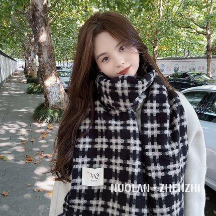 Factory new solid color haze blue scarf women's winter fluffy hair thickened students white students warm scarf