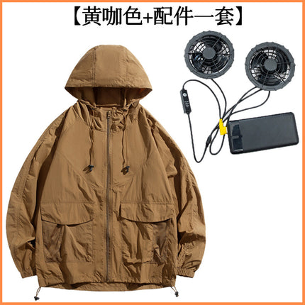 Intelligent heatstroke prevention and cooling air conditioning clothing men's large wind belt fan sunscreen clothing outdoor construction site building refrigeration skin clothing