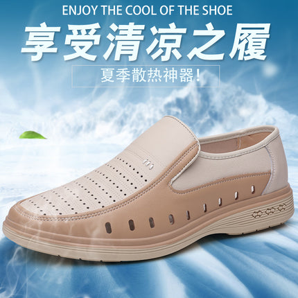 Factory wholesale spring men's leather shoes cowhide white apricot dad leather shoes sandals business casual hollow men's shoes