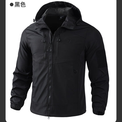 Outdoor assault clothing overalls suit men's spring and autumn elastic tooling labor protection clothing wear-resistant camouflage clothing hooded training clothing
