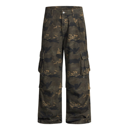 Jiamu American High Street Camouflage Casual Cargo Pants for Men and Women with Three-Dimensional Cut and Multi-Pocket Design, Unisex Straight Fit