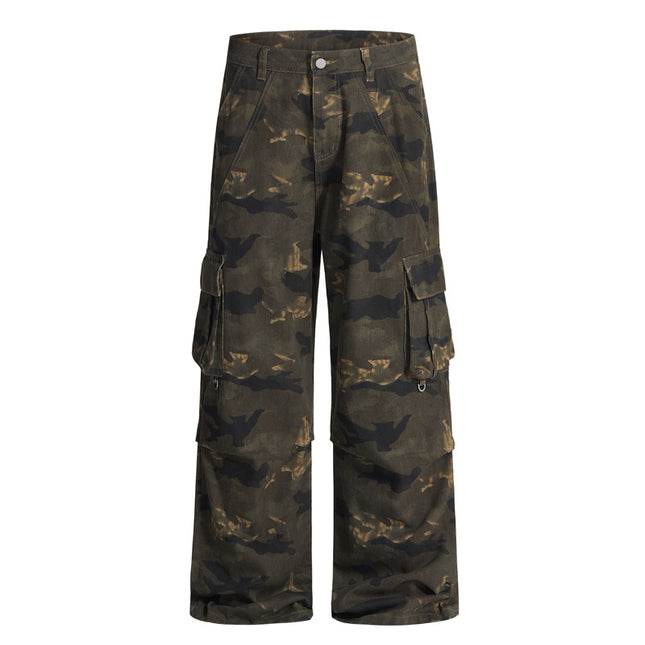 Jiamu American High Street Camouflage Casual Cargo Pants for Men and Women with Three-Dimensional Cut and Multi-Pocket Design, Unisex Straight Fit