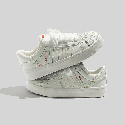 Bell Colorful Shell-Toe White Sneakers, Fashionable and Versatile Casual Women's Shoes, 2026 New Spring Leather Panel Shoes